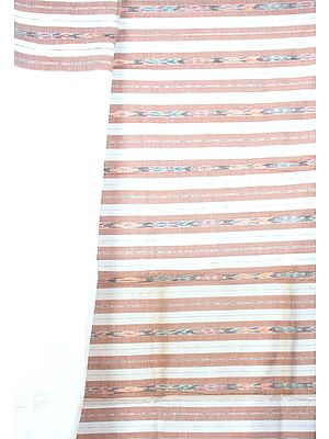White and Brown Salwar Kameez Fabric with Ikat Weave