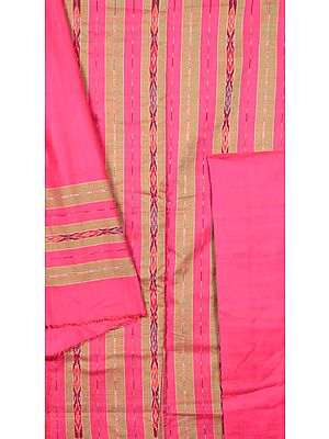 Fuchsia and Olive Salwar Kameez Fabric with Ikat Weave