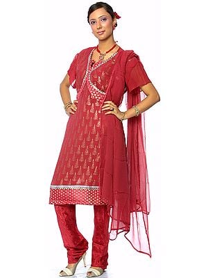 Cerise Designer Suit with All-Over Embroidered Sequins