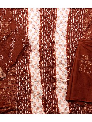 Brown Bandhani Tie-Dye Suit from Gujarat with Gold Paint