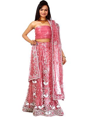 Pink Bridal Lehenga Choli with Hand-Embroidered Beads and Sequins