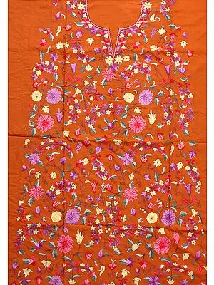 Brown Salwar Kameez Fabric Kashmir with Floral Aari Embroidery
