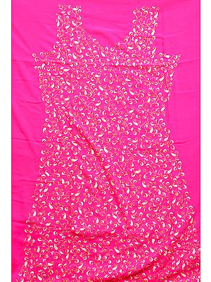 Hot-pink Salwar Kameez Fabric with Crewel Jaal-Embroidery