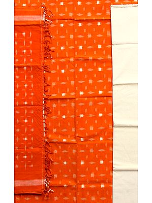 Burnt-Orange Salwar Kameez Fabric from Pochampally with Ikat Weave