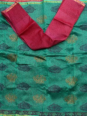 Islamic-Green Chanderi Salwar Suit with Block Print and Painted Bootis