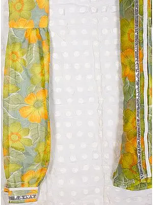 White Kameez Fabric with Chiffon Salwar and Dupatta
