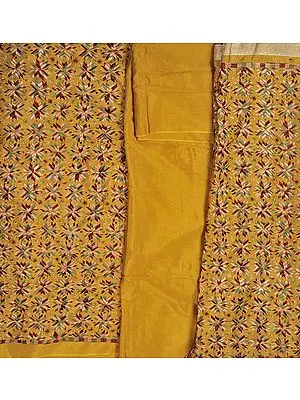 Phulkari Salwar Kameez Fabric From Punjab with Aari Embroidery All-Over