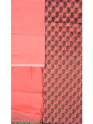 Peach Blossom Salwar Kameez Banarasi Handloom Fabric with Woven Flowers and Patch Border