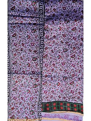 Daybreak-Blue Chanderi Salwar Kameez Fabric with Block-Printed Flowers
