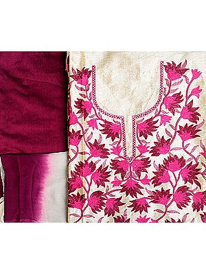 Salwar Kameez Fabric from Kashmir with Aari Embroidered Flowers