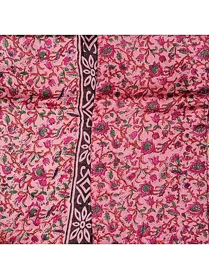 Cameo-Pink Chanderi Salwar Kameez Fabric with Block-Printed Flowers