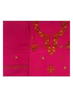Magenta Salwar Kameez Fabric from Kashmir with Sozni Embroidery by Hand