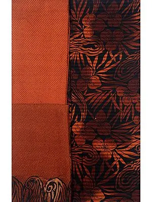 Brown and Black Salwar Kameez Fabric with Printed Flowers