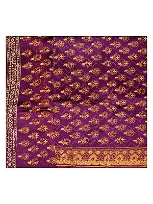 Magenta-Purple Chanderi Salwar Kameez Fabric with Block-Printed Booties