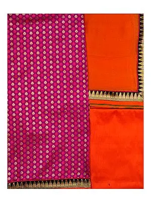Banarasi Salwar Kameez Fabric with All Over Booties and Brocade Border