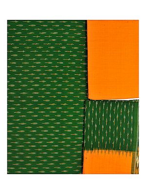 Green-Amber Salwar Kameez Fabric from Pochampally with Ikat Weave