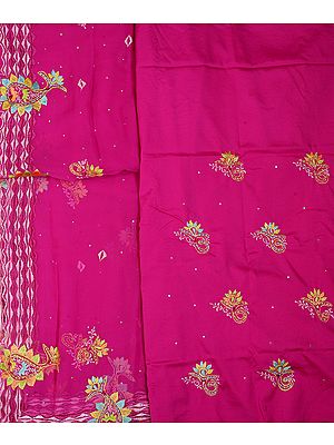 Vivid-Viola Salwar Kameez Fabric with Aari Embroidered Flowers and Sequins