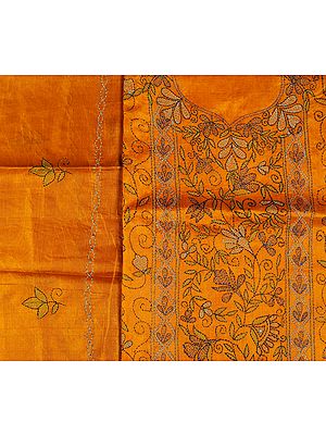 Golden-Oak Kantha Embroidered Salwar Kameez Fabric from Kolkata