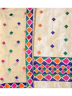 Salwar Kameez Fabric with Phulkari Embroidery from Punjab