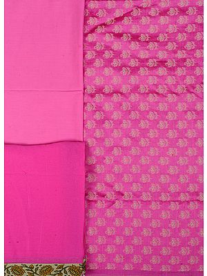 Lemonade-Pink Banarasi Salwar Kameez Fabric with Woven Flowers
