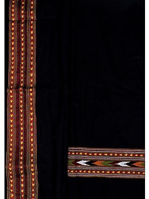 Caviar-Black Salwar Kameez Fabric From Kullu with Kinnauri Hand-Woven Border
