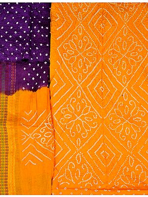 Saffron and Purple Bandhani Tie-Dye Salwar Kameez Fabric from Jodhpur