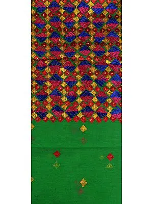Vibrant-Green Phulkari Embroidered Salwar Kameez Fabric From Punjab with Sequins