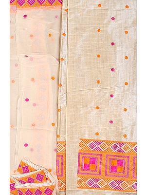 Brulee-Colored Salwar Kameez Fabric From Punjab with Phulkari Embroidery