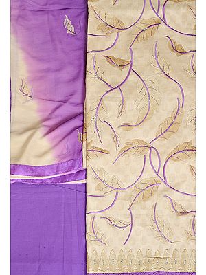 Salwar Kameez Fabric with Embroidered Leaves and Crystals