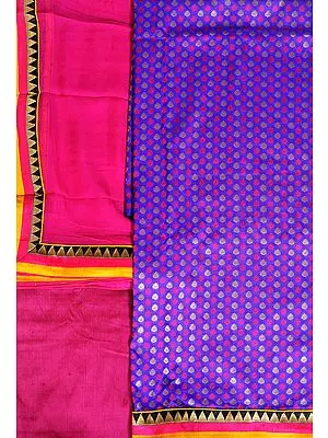 Purple and Pink Banarasi Salwar Kameez Fabric with Woven Bootis and Patch Border