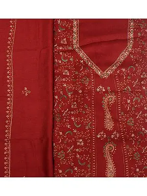 Rosewood Tusha Salwar Kameez Fabric from Kashmir with Needle-Embroidery by Hand