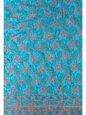 Blue-Atoll Salwar Kameez Fabric from Lucknow with Chikan Embroidery by Hand