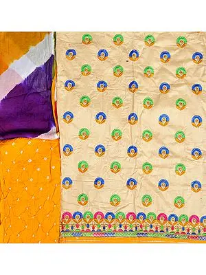 Salwar Kameez Fabric from Gujarat with Embroidered Bootis and Bandhani Dupatta