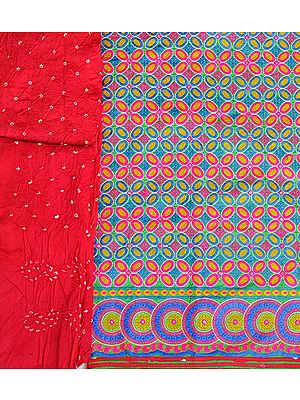 Salwar Kameez Fabric from Gujarat with Dense Embroidery and Bandhani Dupatta