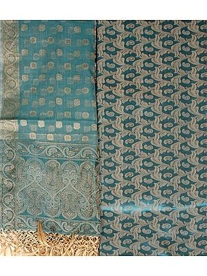 Banarasi Kora Salwar Kameez Fabric with Woven Paisleys
