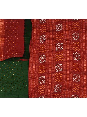 Bandhani Tie-Dye Salwar Kameez Fabric from Gujarat with Woven Stripes
