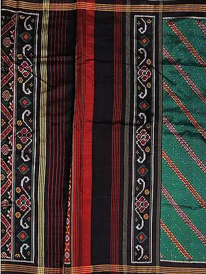 Green and Black Patan Patola Salwar Kameez Fabric from Gujarat with Ikat Weave