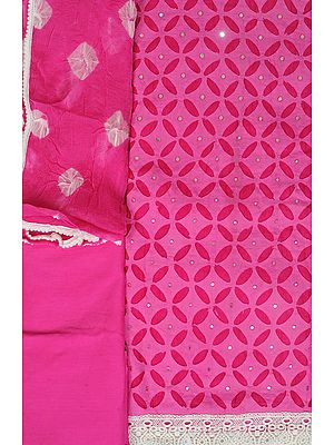 Wild-Orchid Cut-Work Salwar Kameez Fabric with Mirrors and Crochet Border