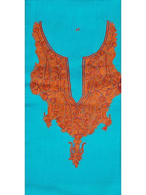 Hawaiian-Ocean Plain Two-Piece Salwar Kameez Fabric from Kashmir with Aari Hand-Embroidered Neck