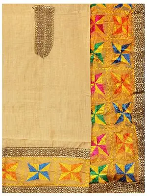 Phulkari Salwar Kameez Fabric from Punjab with Heavy Dupatta and Patch Border