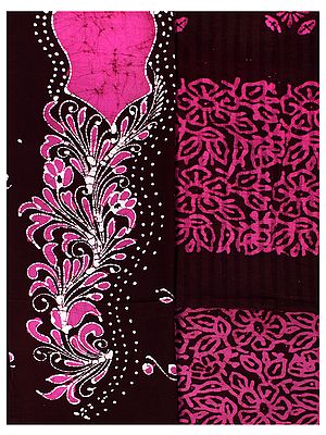 Grape-Wine Batik-Dyed Salwar Kameez Fabric with Floral Print