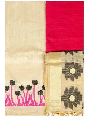 Banarasi Salwar Kameez Fabric with Woven Bootis and Golden Border