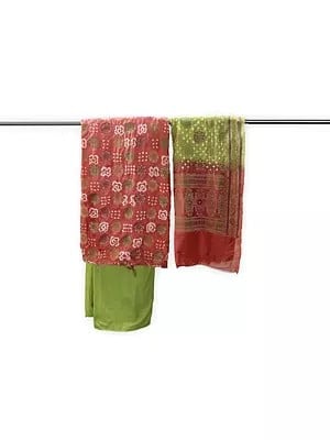 Bandhani Tie-Dyed Salwar Kameez Fabric from Gujarat with Woven Floral Bootis