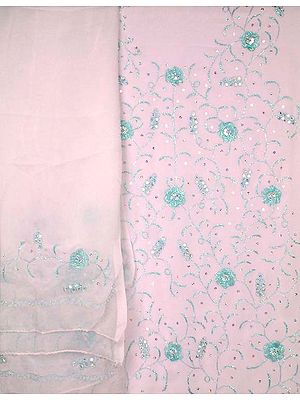 Snowy White Suit with Floral Embroidery