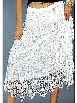 Snowy-White Crochet Skirt