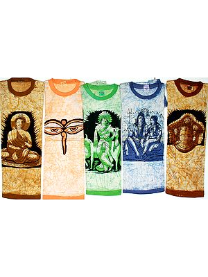 Lot of Five Batik T-Shirts with Hindu Deities
