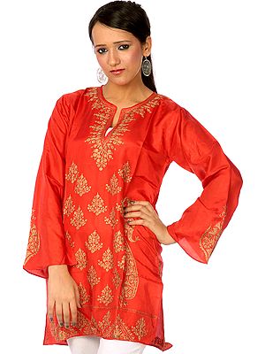 Red Kashmiri Kurti Top with Aari Embroidery