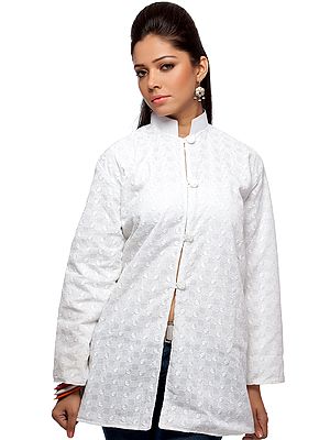 White Jacket with Lukhnavi Chikan Embroidery