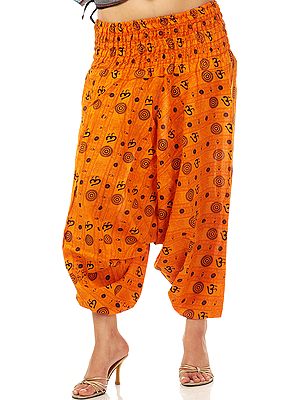Orange Harem Trousers with Printed Hindu Symbols