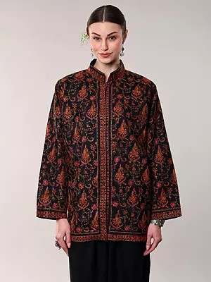 Kashmiri Jacket with Needle Sozni Embroidered Paisleys